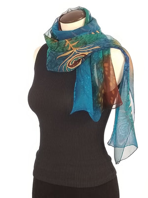 Peacock Madness Shear - Hand Painted Silk Scarf