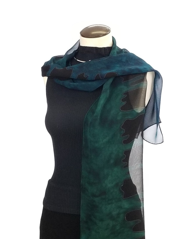 Emerald to Sapphire Paint Party - Hand Painted Silk Scarf