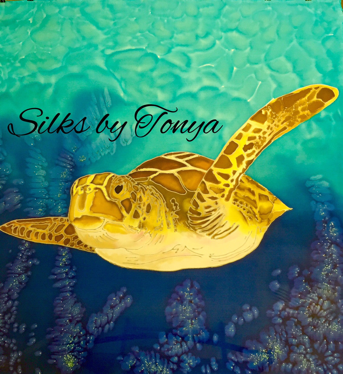 Sea Turtle - Hand Painted Silk Wrap