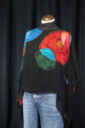 Circles in Color Poncho - hand painted silk poncho small