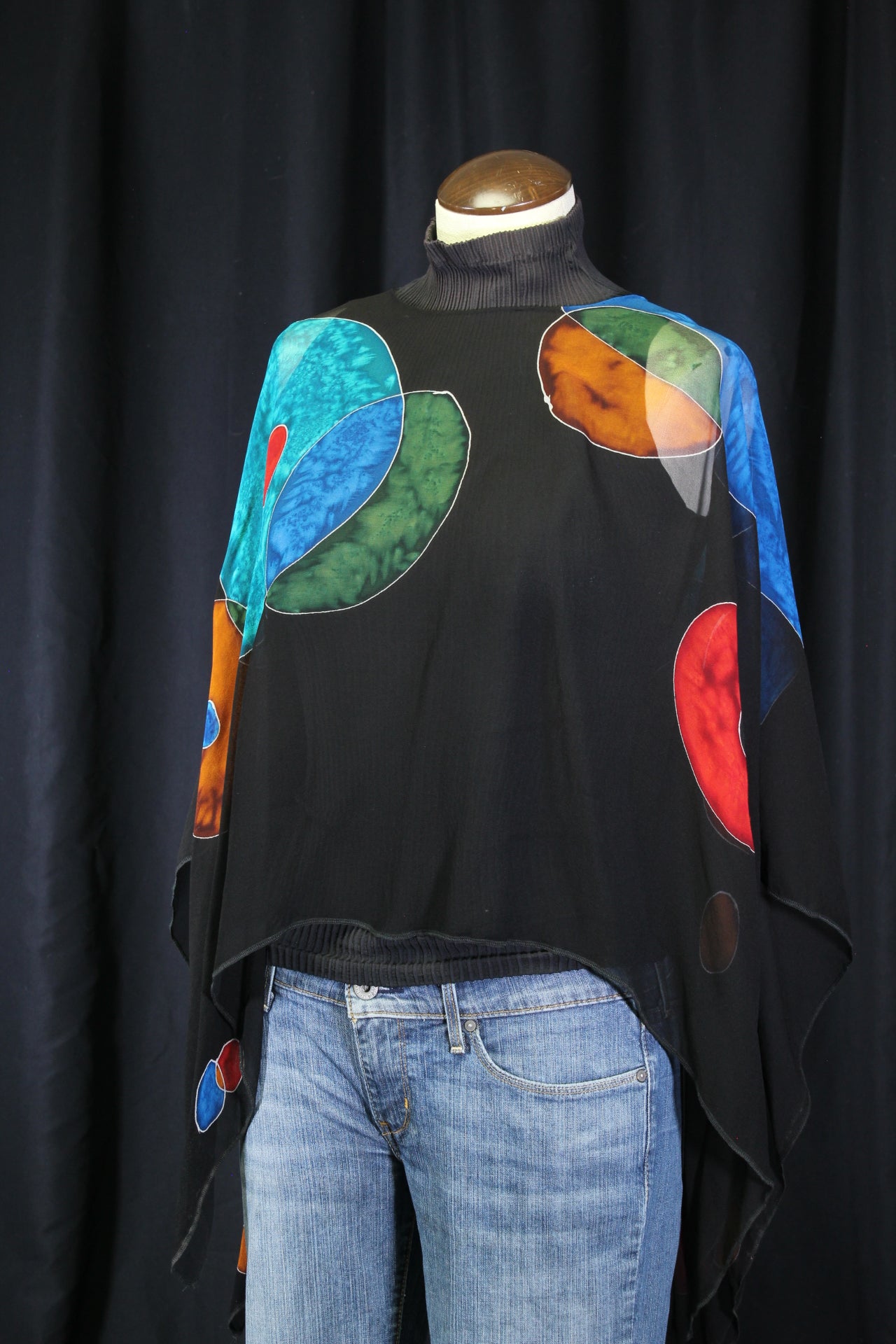 Circles in Color Poncho - hand painted silk poncho small