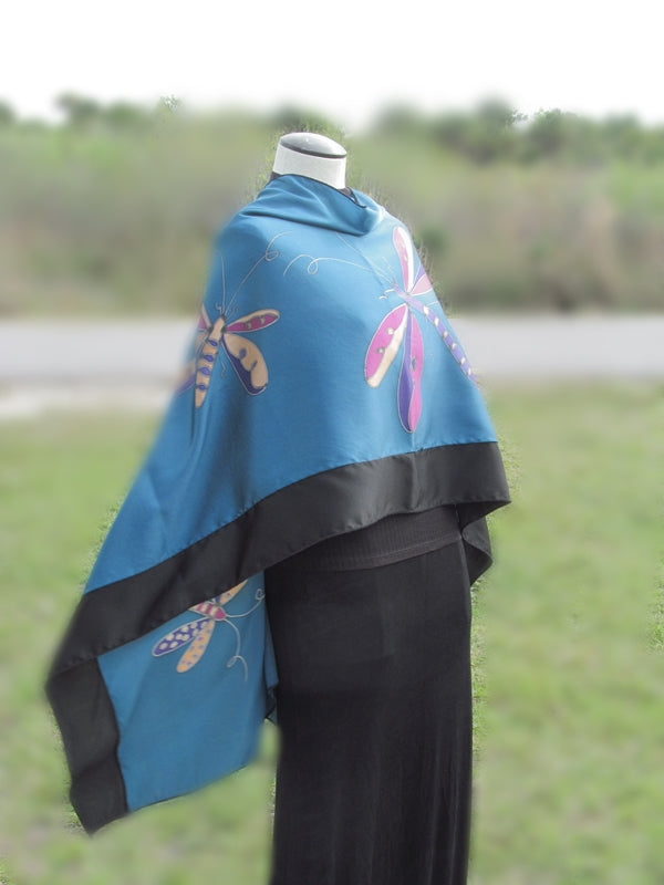 Hand-Painted Silk Poncho - Dragonfly 1