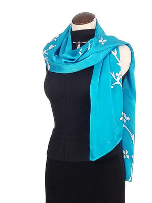 Turquoise Garden - Hand Painted Silk Scarf