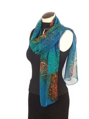 Peacock Madness Shear - Hand Painted Silk Scarf