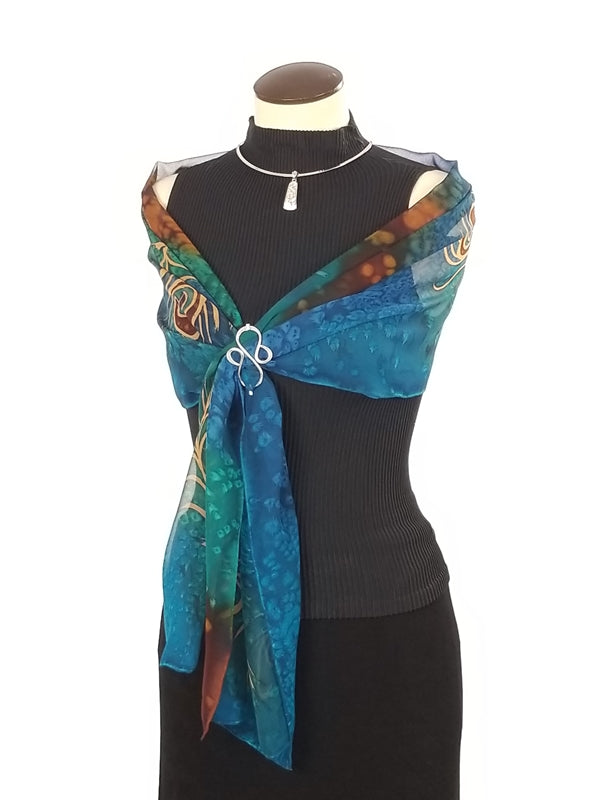 Peacock Madness Shear - Hand Painted Silk Scarf