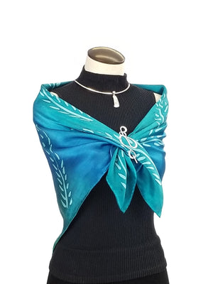 Blue Fern - Hand Painted Silk Scarf / Wrap