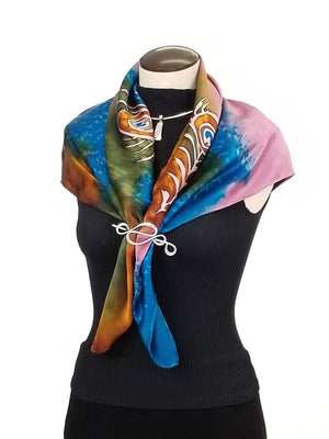 Pretty In Pink Peacock - Hand Painted Silk Scarf