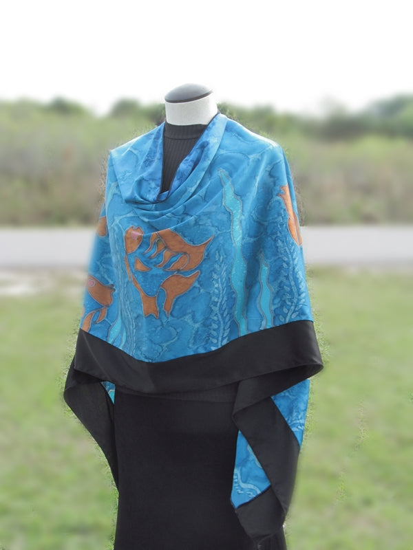 Hand-Painted Silk Poncho - Under the Sea 1