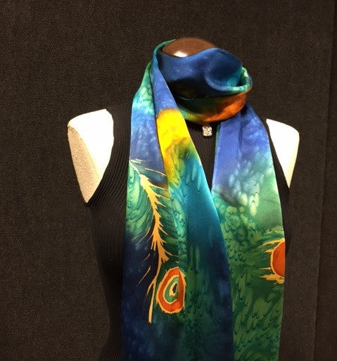 Peacock Madness - Hand Painted Silk Scarf