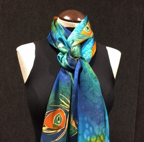 Peacock Madness - Hand Painted Silk Scarf